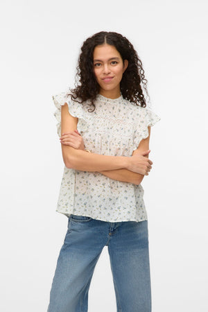 Trine Lace Top - Snow White Maguerite Blue Jasper
