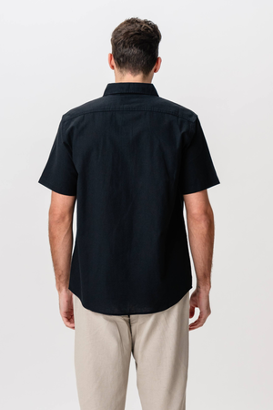 Camisa de lino de manga corta - Negro
