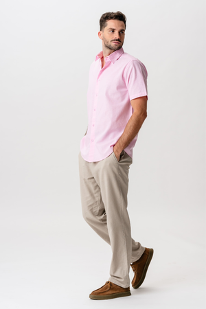 Camisa de lino de manga corta - Rojo claro