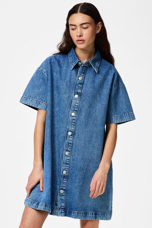Sky A-Shape Denim Dress - Medium Blue Denim