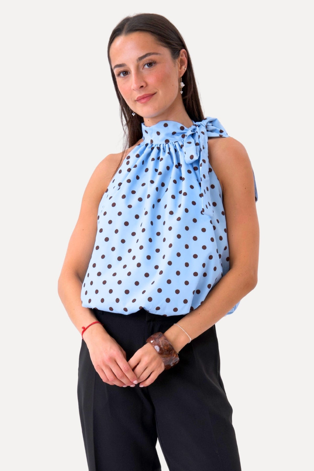 Top Wilma - Azul claro/Puntos marrones