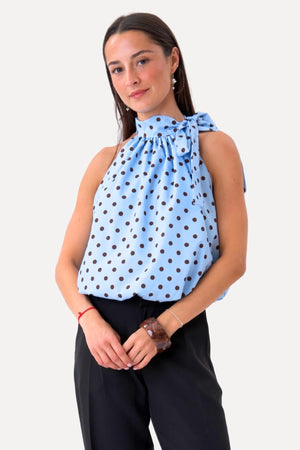 Top Wilma - Azul claro/Puntos marrones