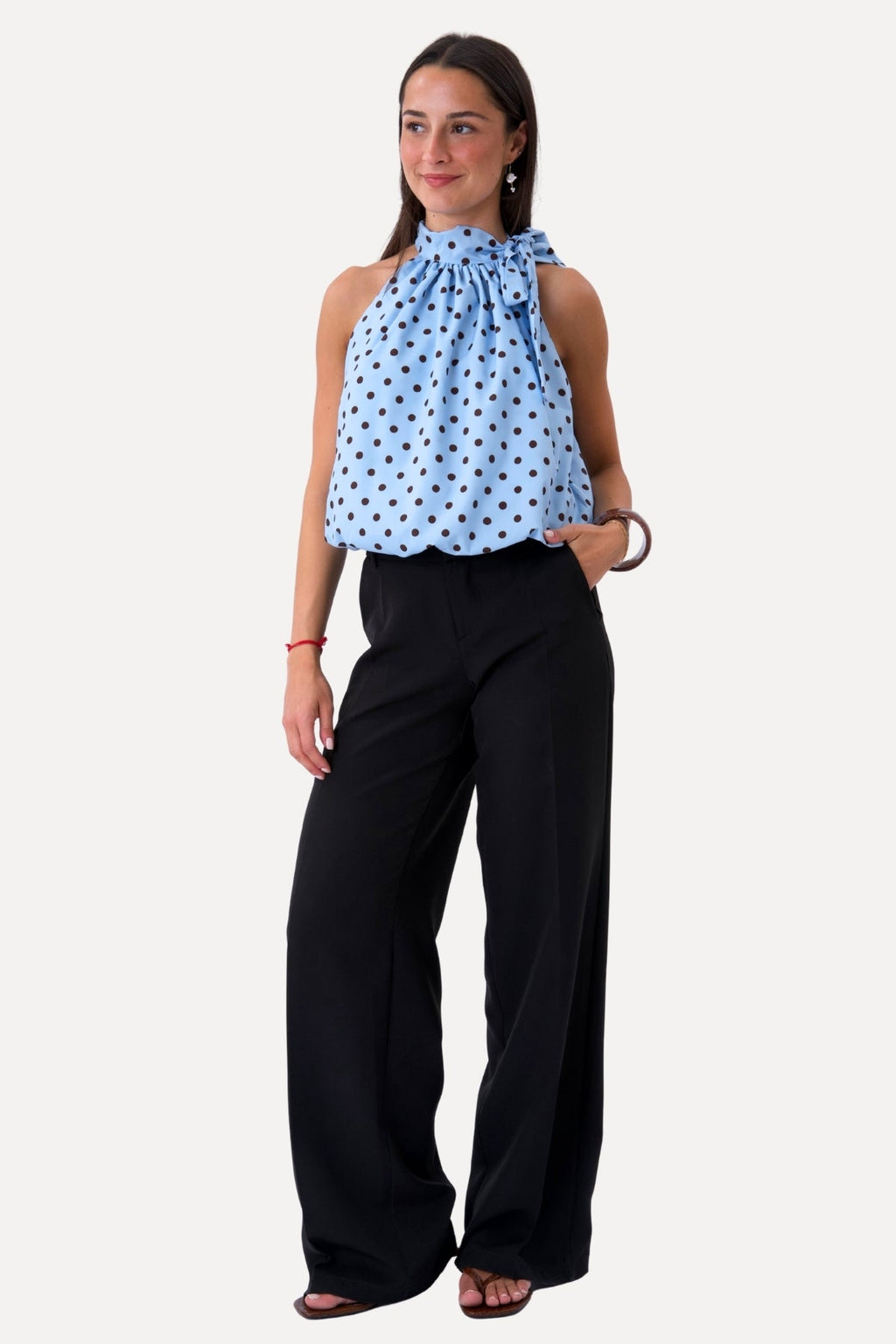 Top Wilma - Azul claro/Puntos marrones