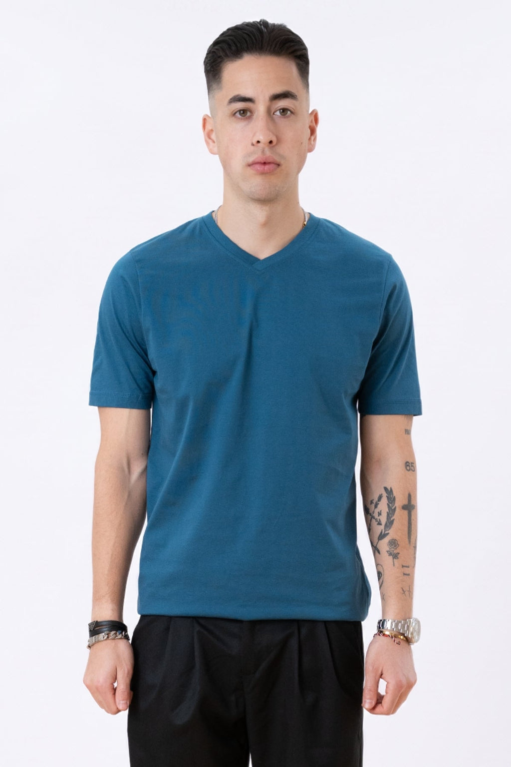 Basic Camiseta cuello pico - Azul Petróleo