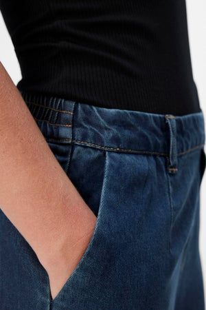 Marco lisa ancho Pants - lavado de enjuague de mezclilla azul oscuro