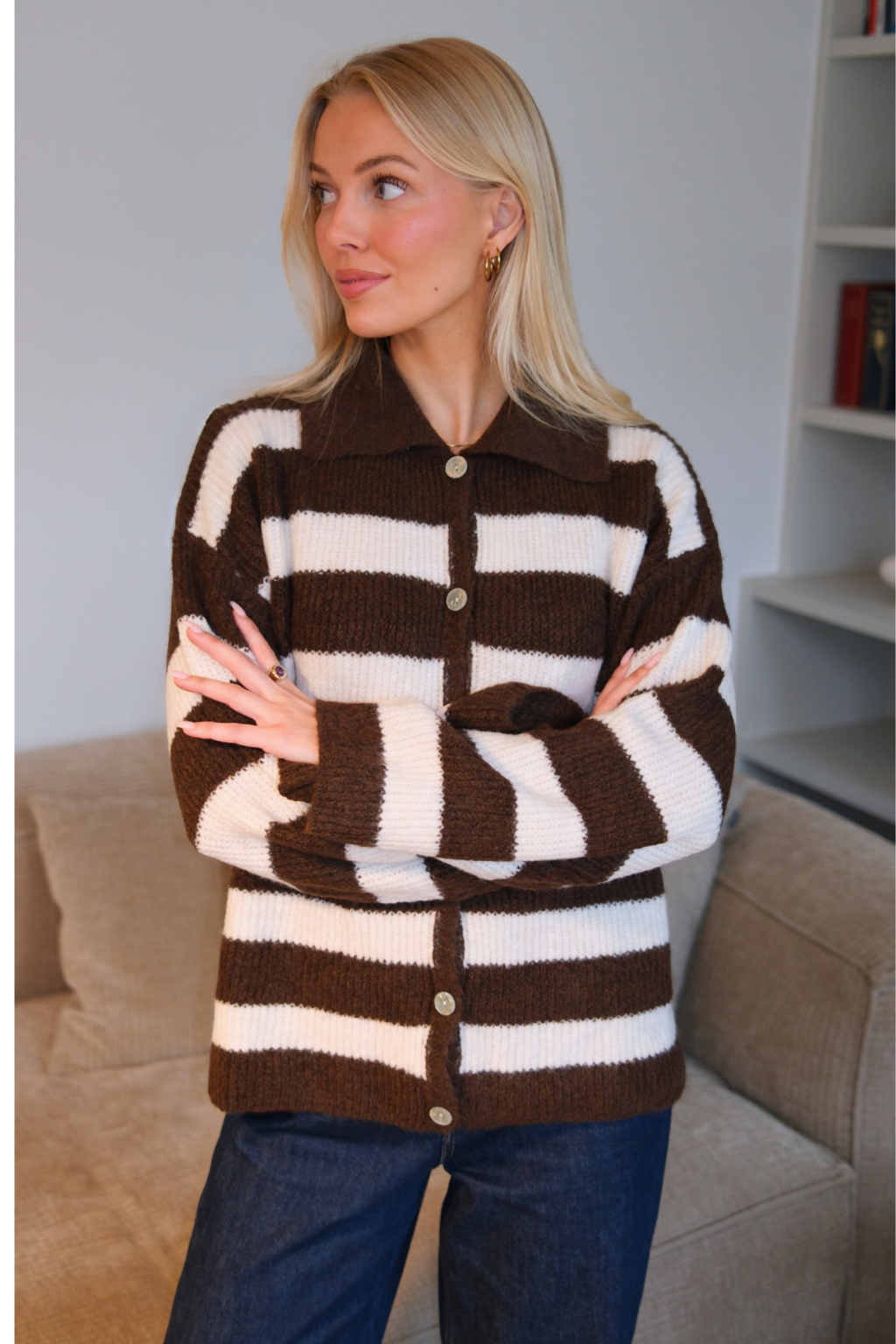 Josie Polo Knit - Brown/Off White