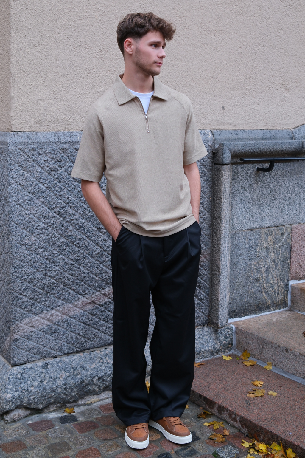 Enzo Manga corta Half Zip - Caki