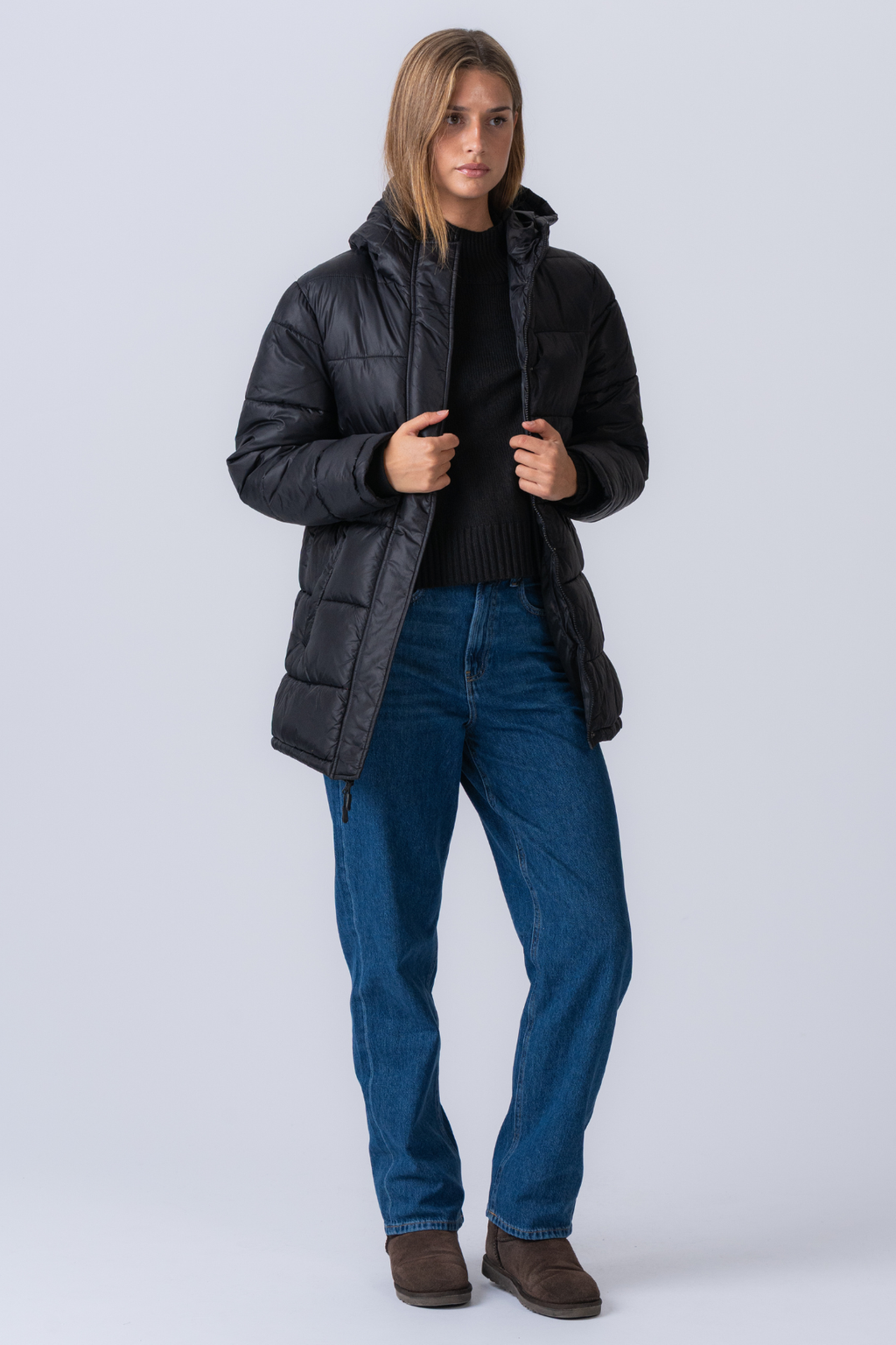 Long Puffer Jacket - Black