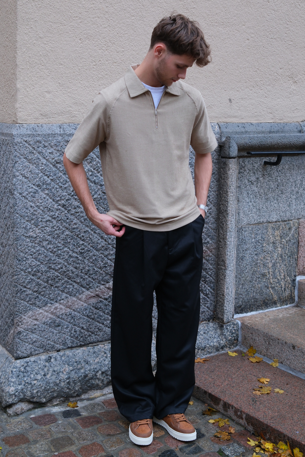 Enzo Manga corta Half Zip - Caki