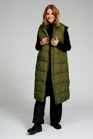 Long Puffer Vest - Dark Green