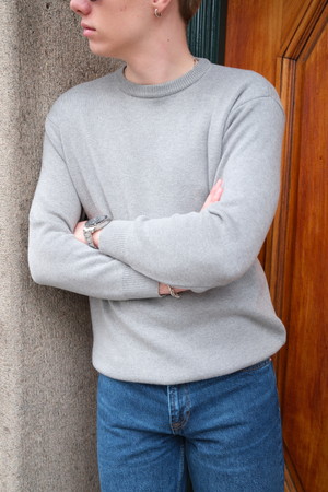 Suéter de punto de la tripulación - gris claro