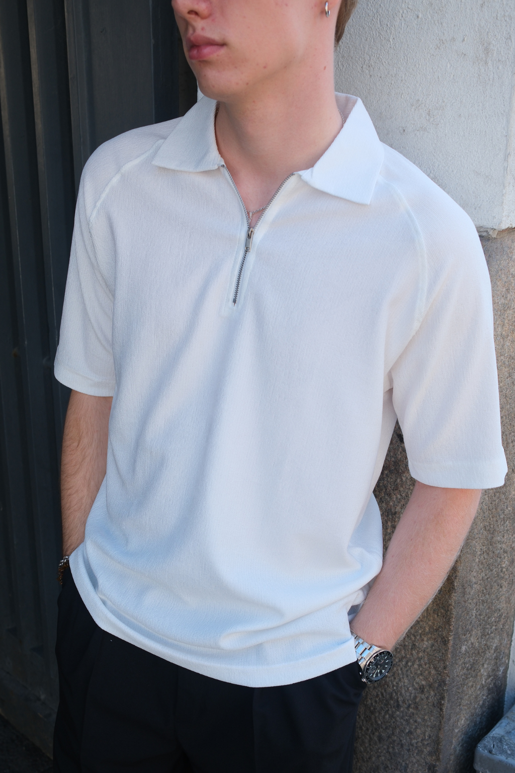 Enzo Manga corta Half Zip - White