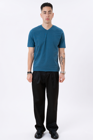 Basic Camiseta cuello pico - Azul Petróleo