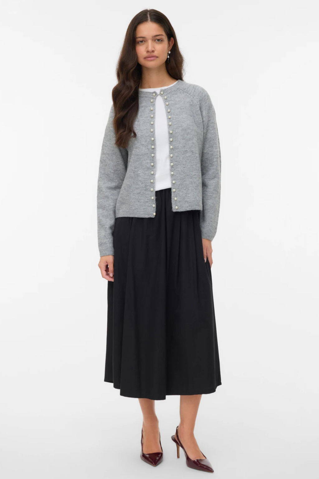 Cárdigan de perla de cuello O Magalene - Melange de gris medio