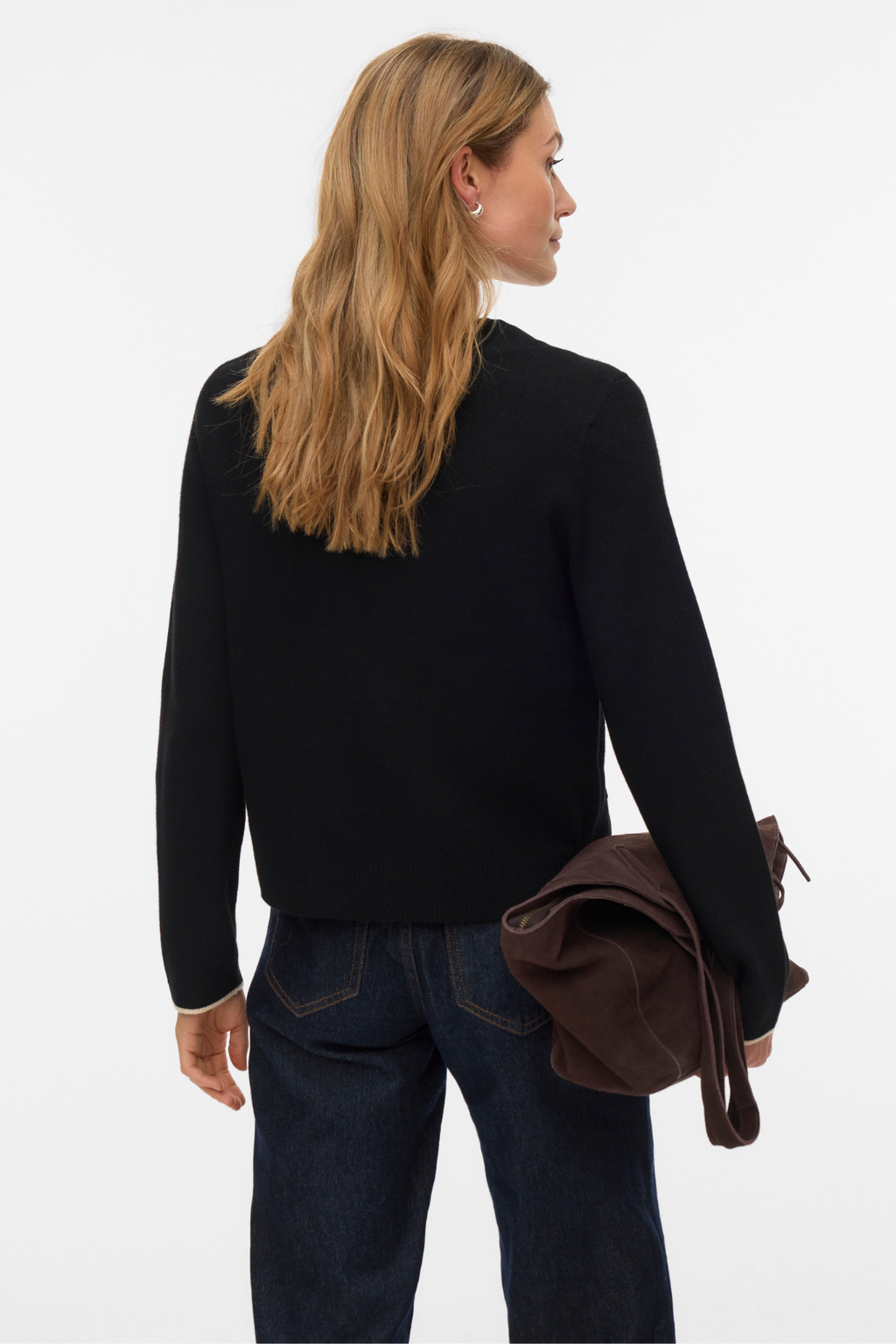 Cárdigan dorado en contraste con cuello en V - Black W. Birch