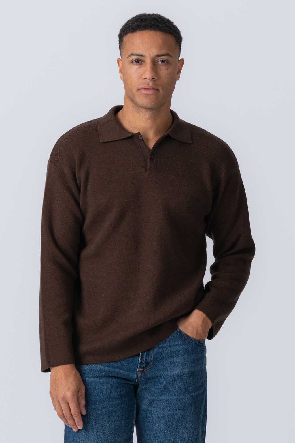 Polo de manga larga de punto - marrón claro
