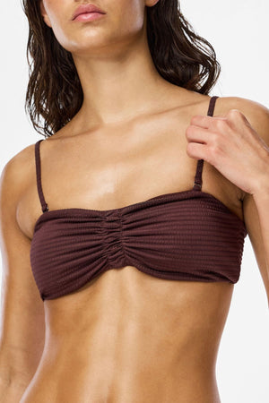 Top de bikini Kaya Seersucker - Caoba profunda
