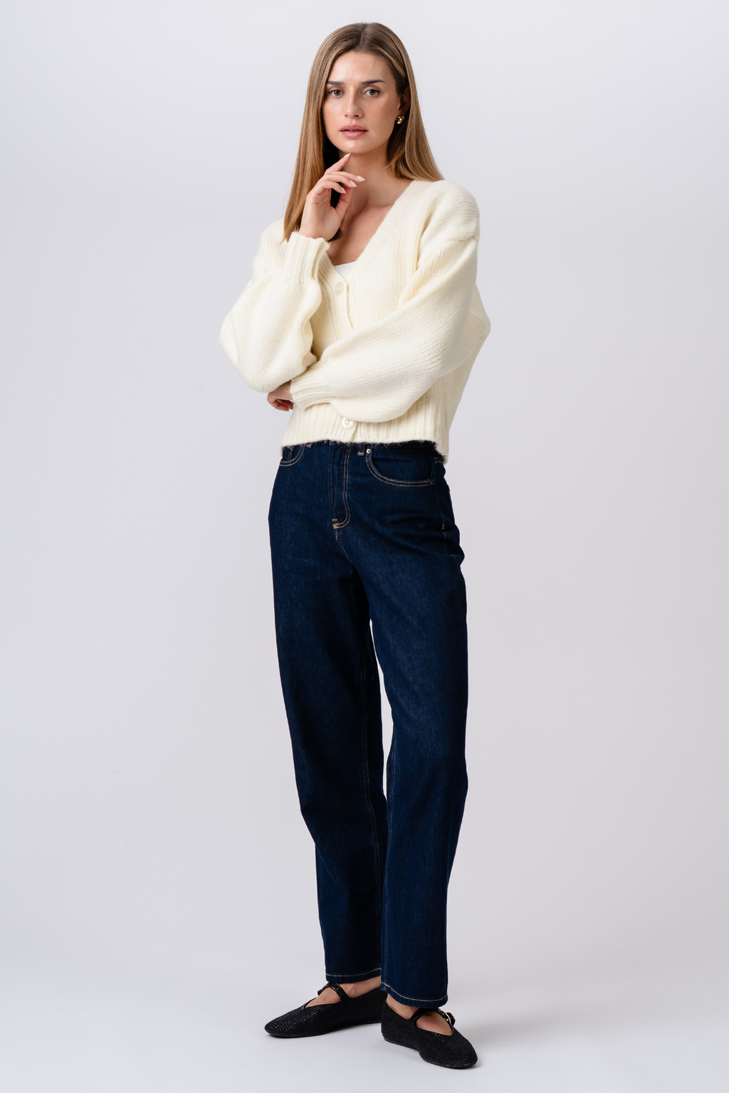 V-Neck Cardigan - Ecru