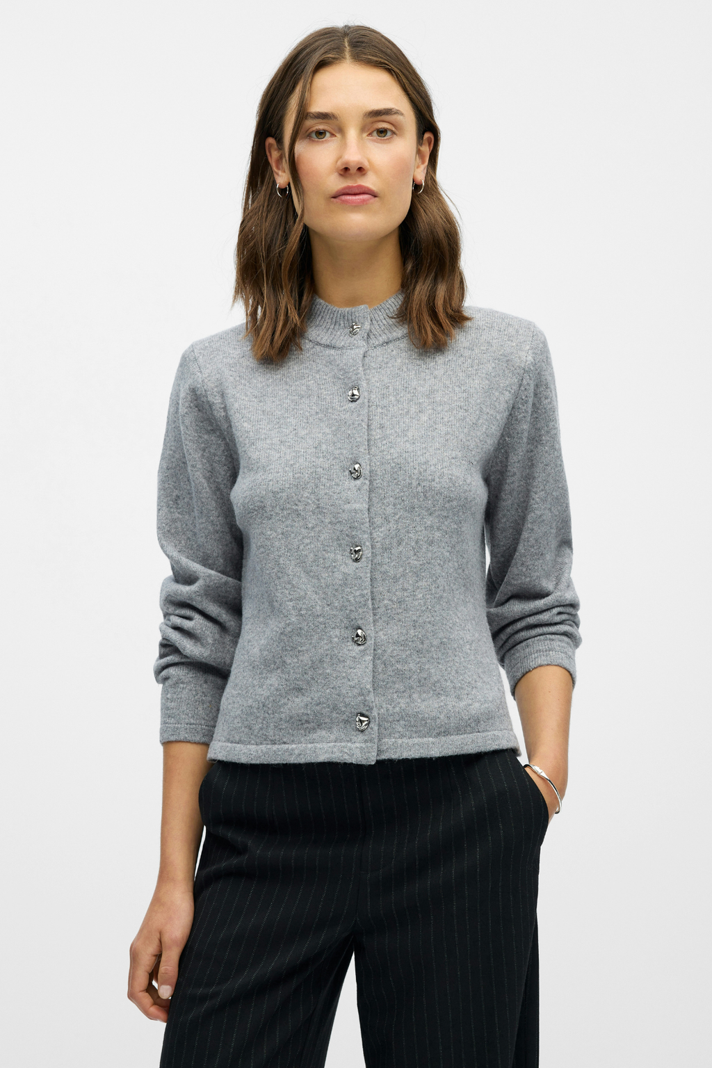 Zari Knit Cardigan - Medium Grey Melange