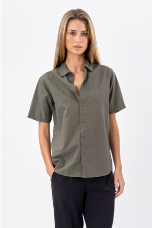 Camisa de lino de manga corta - Ejército