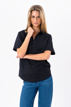 Camisa de lino de manga corta - Negro