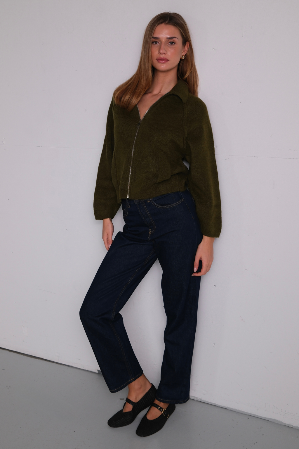 Selma Knit Zipper - Khaki