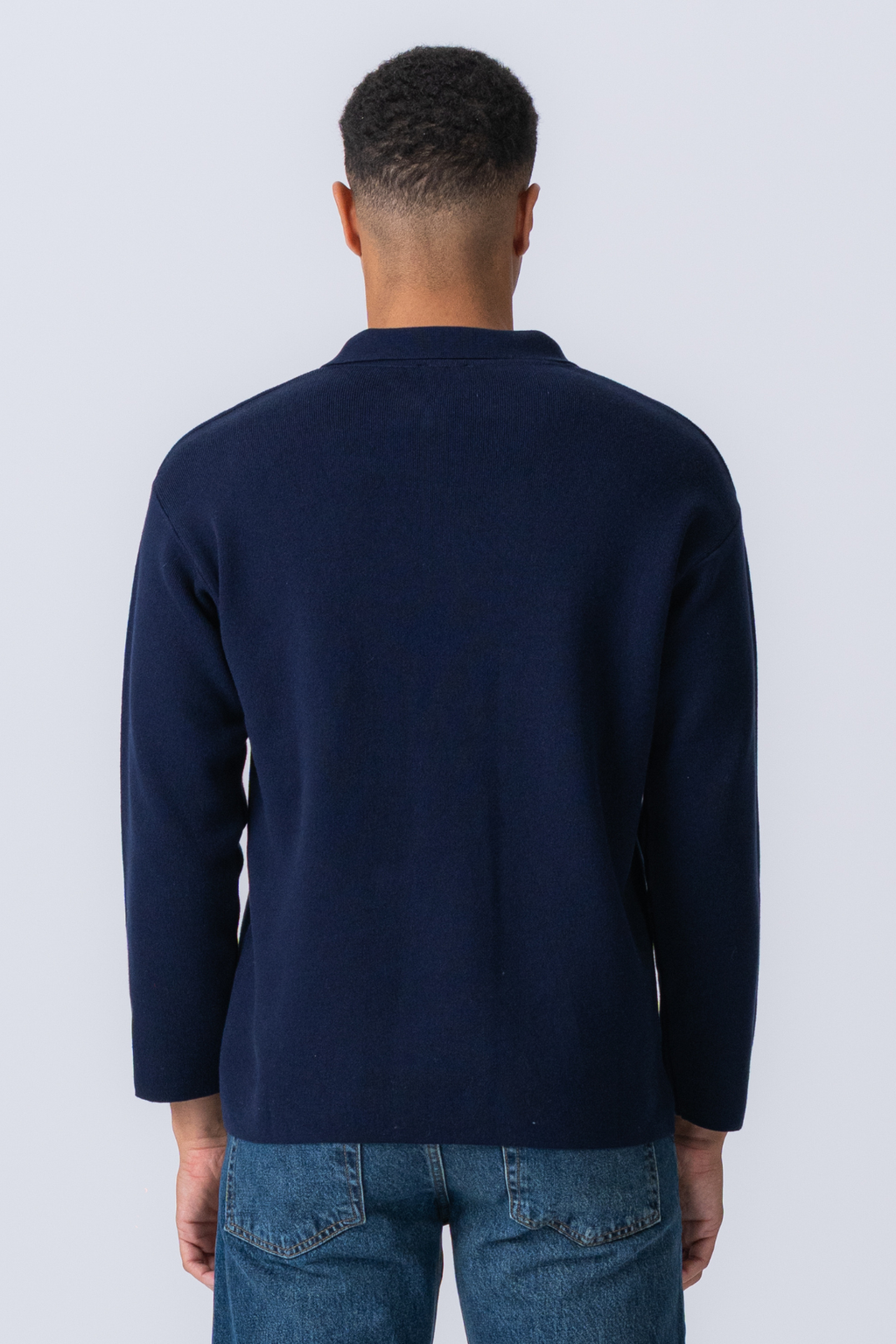 Knitted Long Sleeve Polo - Navy