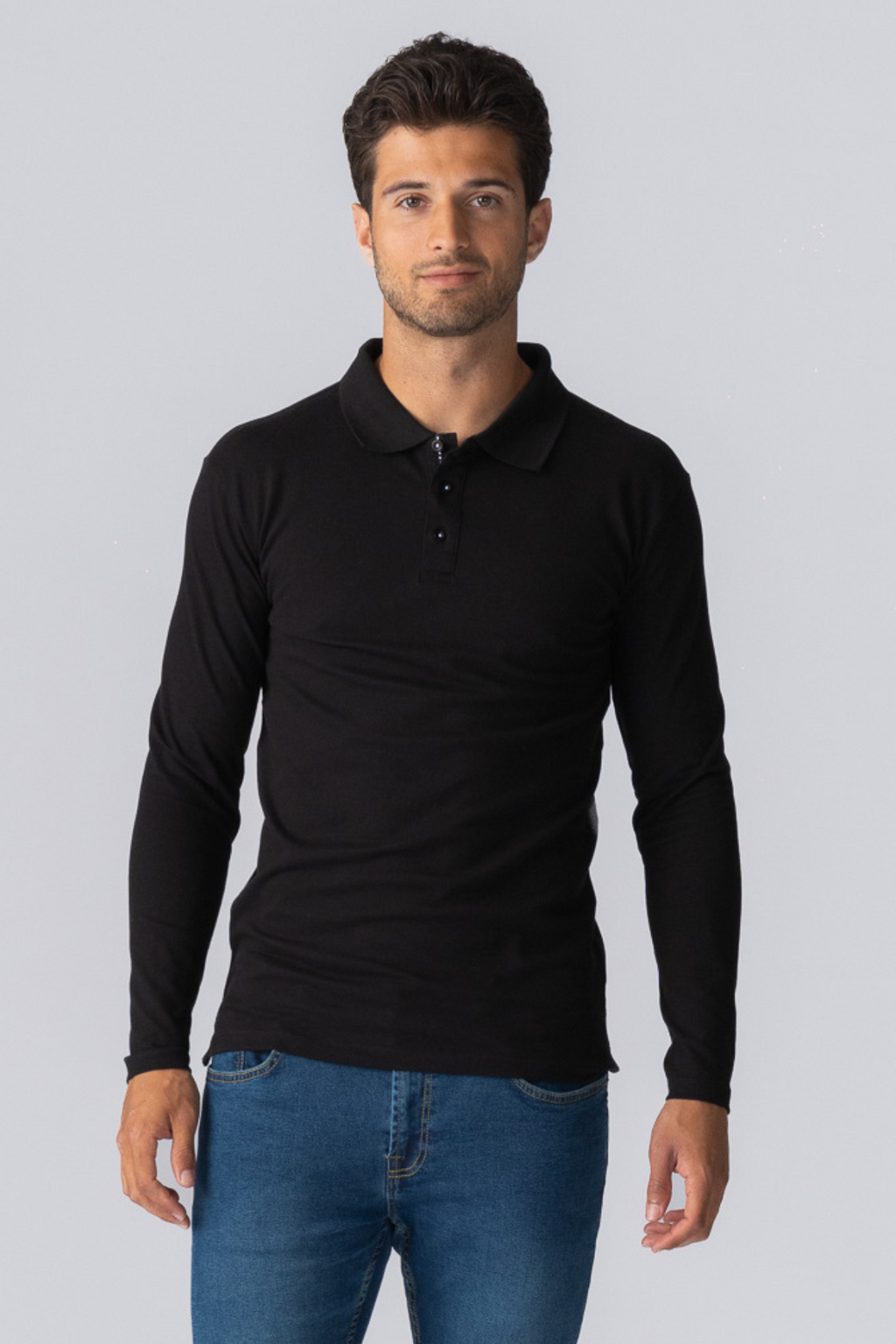 Polo de la manga larga muscular - Negro