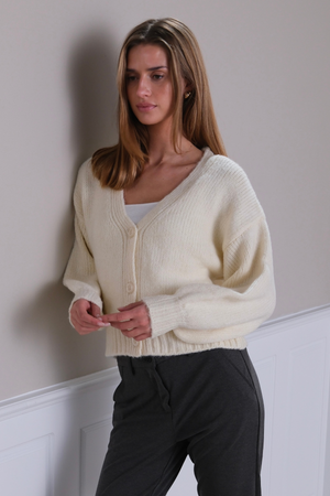 V-Neck Cardigan - Ecru