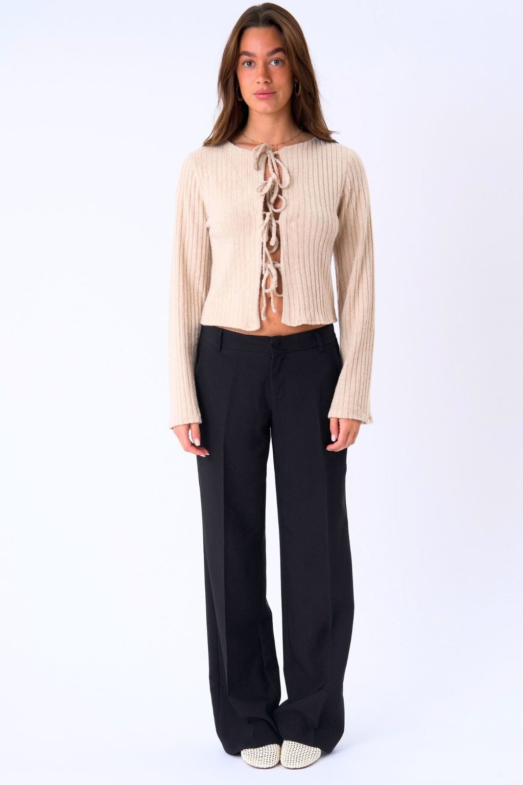 Blusa de punto con lazo Ivy - Beige