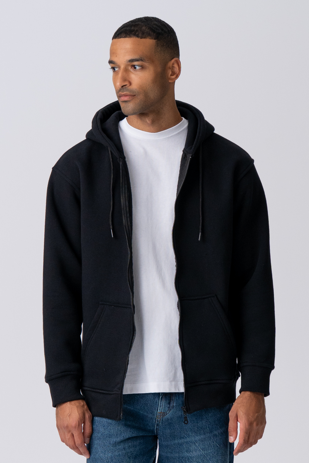 Sudadera con sudadera con cremallera relajada - negro