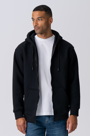 Sudadera con sudadera con cremallera relajada - negro