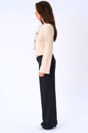 Blusa de punto con lazo Ivy - Beige