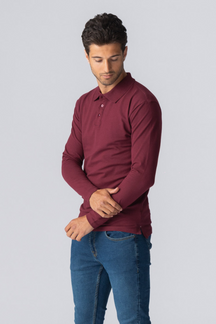 Muscle Long Sleeve Polo Shirt - Burgundy