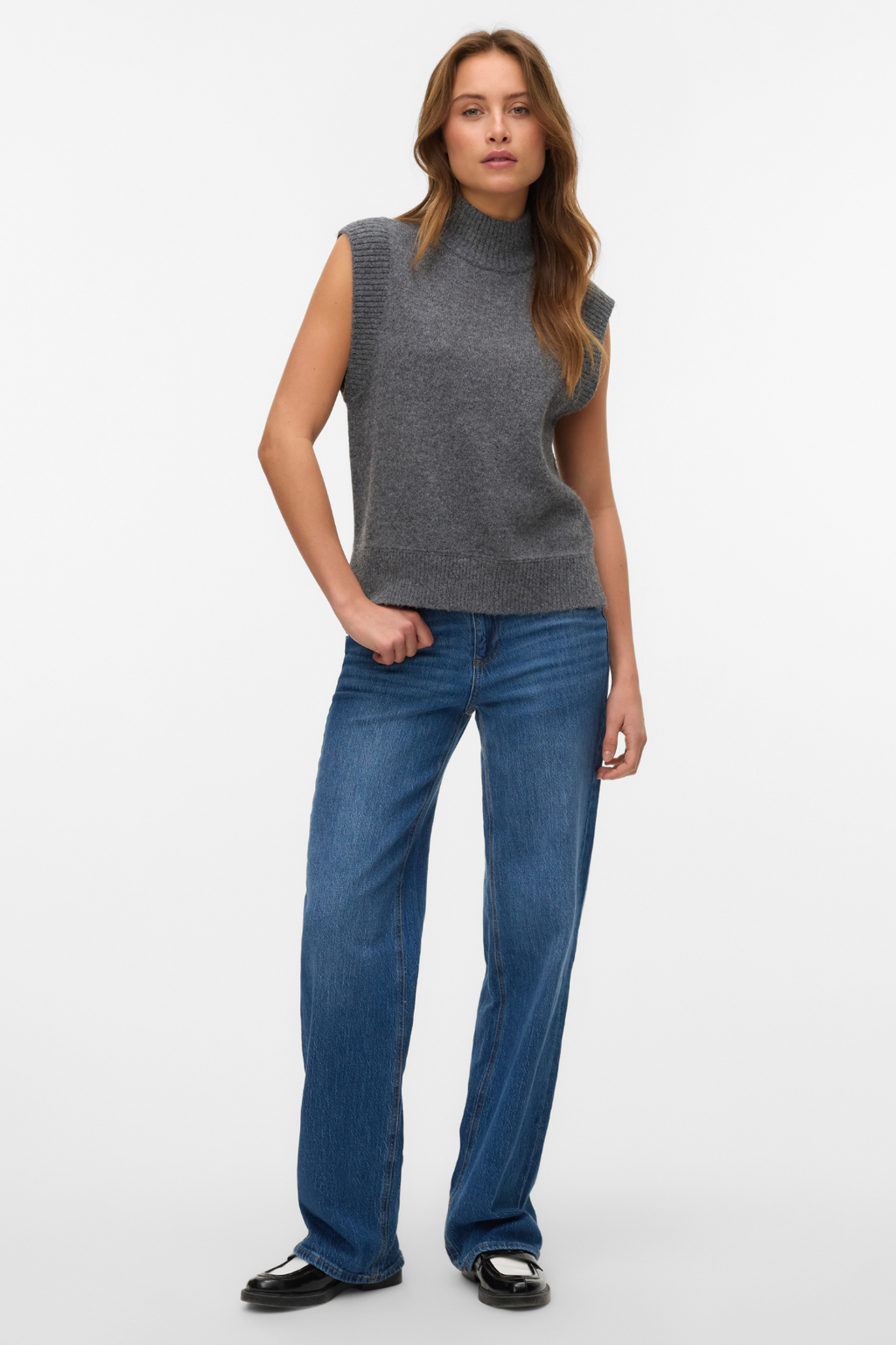 Wow chaleco de cuello alto - Melange gris medio