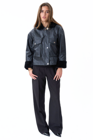 Chaqueta de piel de piel de cuero sintética - Negro