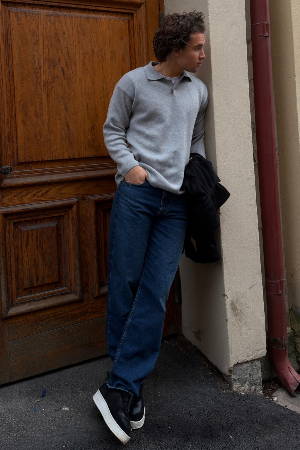 Polo de manga larga de punto - gris