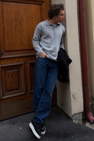 Polo de manga larga de punto - gris