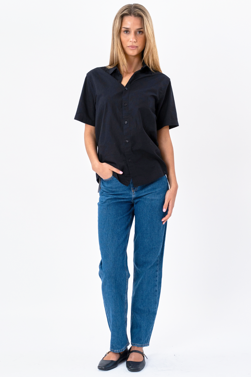 Camisa de lino de manga corta - Negro