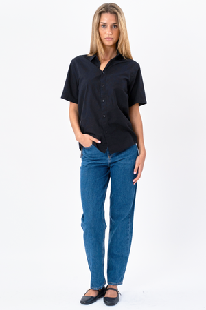 Camisa de lino de manga corta - Negro