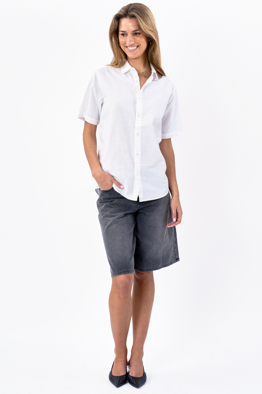 Camisa de lino de manga corta - blanco