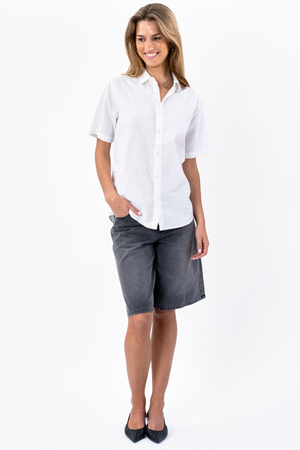 Camisa de lino de manga corta - blanco