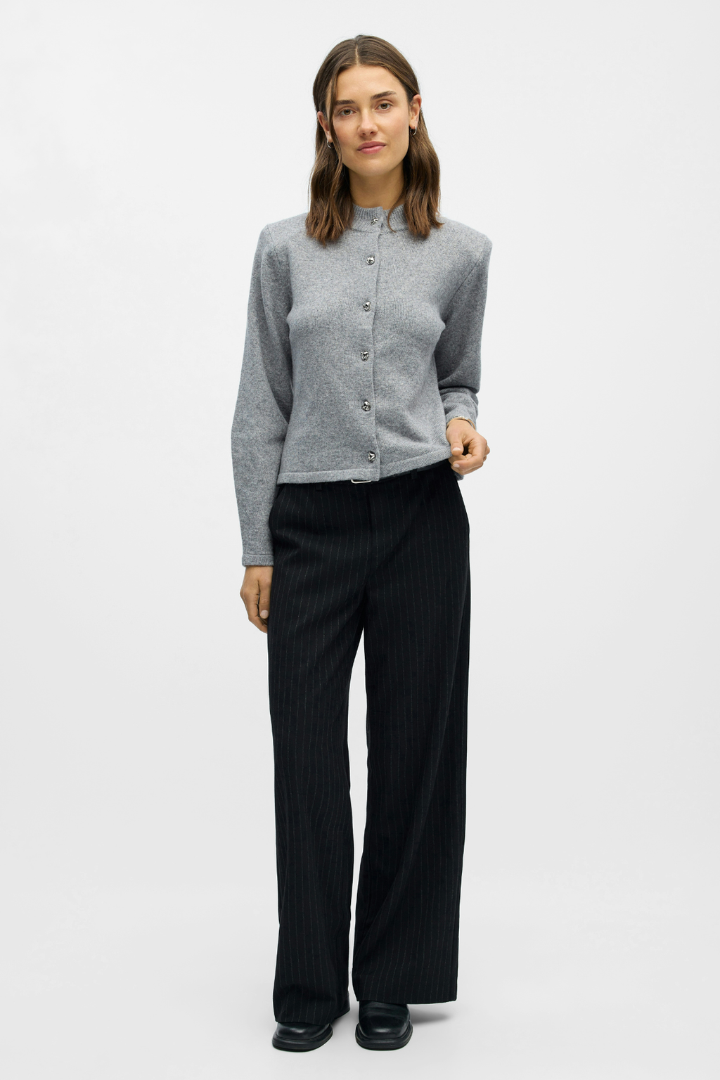 Zari Knit Cardigan - Medium Grey Melange