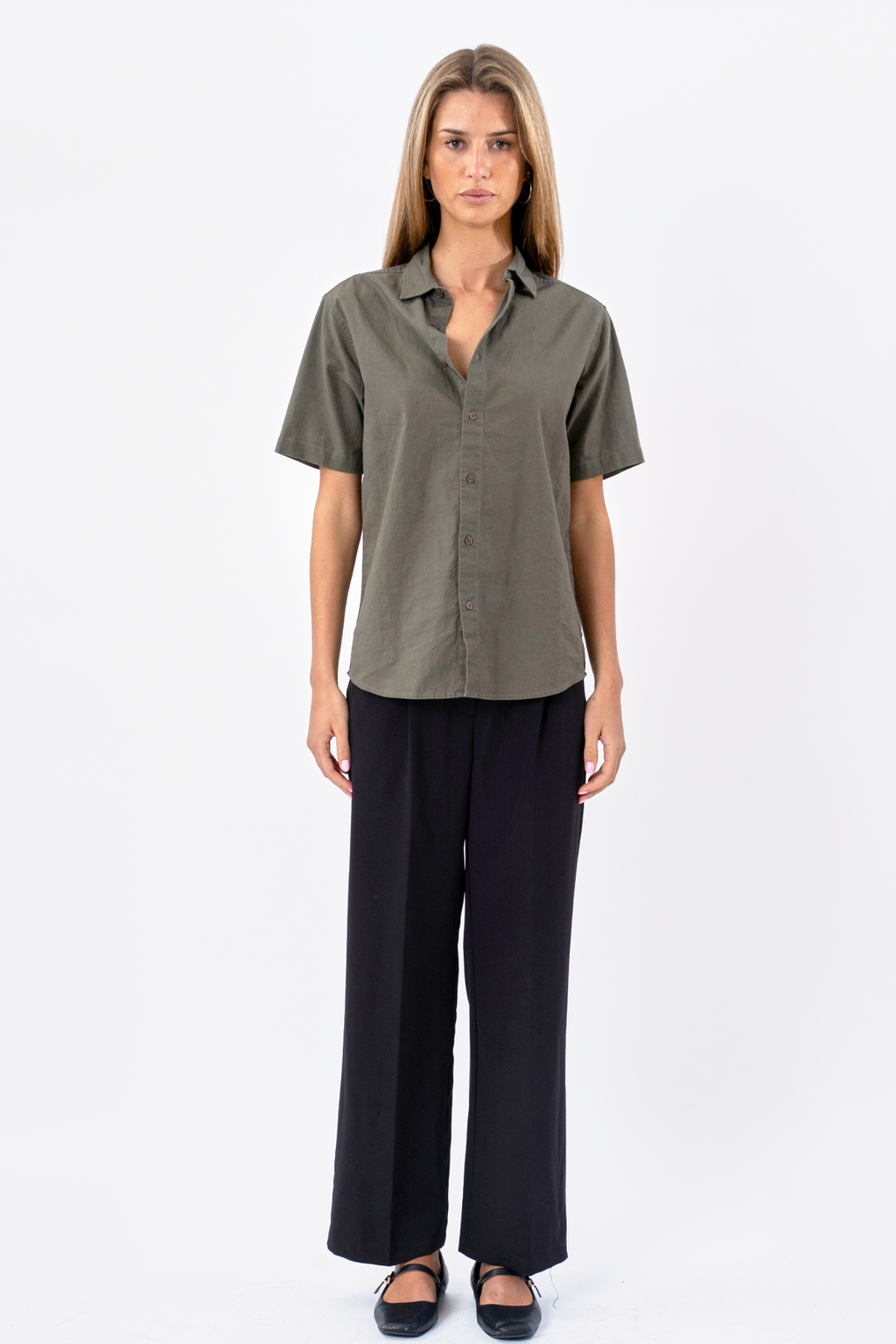 Camisa de lino de manga corta - Ejército