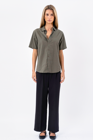 Camisa de lino de manga corta - Ejército