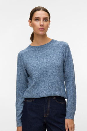 Doffy O-Neck Blouse - Dark Denim w. White Melange