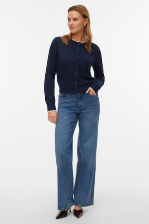 Maravilloso cárdigan con cuello redondo -Blazer azul marino con. Abedul