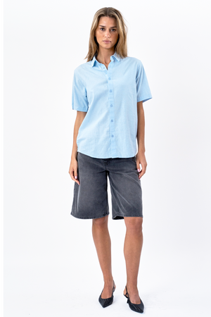 Camisa de lino de manga corta - azul claro