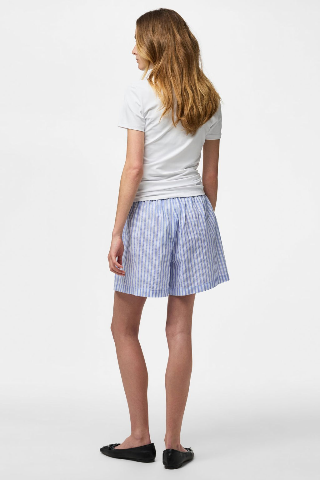 Olly de cintura alta Shorts - Rayas Hortensia-Blanco Brillante