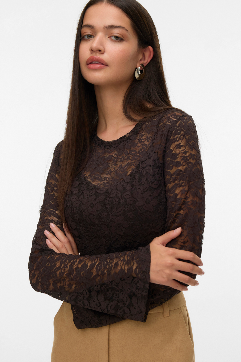 Kanya O -Neck Short Top - Chocolate Torte